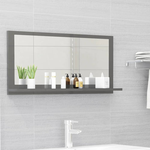 Oglindă de baie, gri extralucios, 80 x 10,5 x 37 cm, PAL Lando