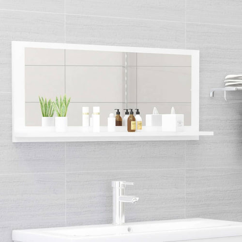 Oglindă de baie, alb extralucios, 90 x 10,5 x 37 cm, PAL Lando