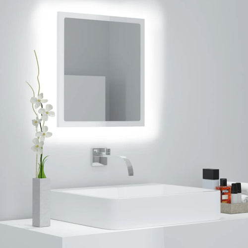 Oglindă de baie cu LED, alb extralucios, 40x8,5x37 cm, acril Lando