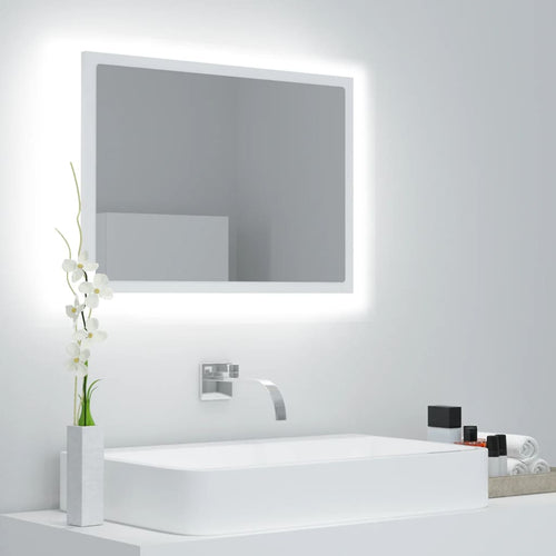 Oglindă de baie cu LED, alb, 60x8,5x37 cm, acril Lando