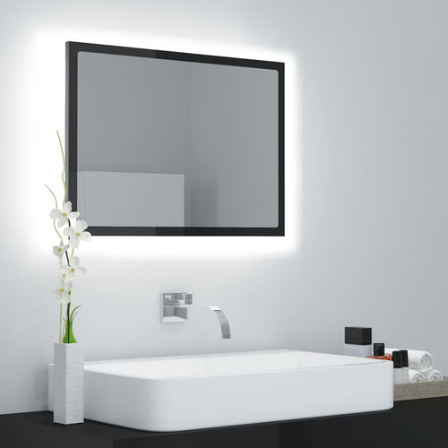Oglindă de baie cu LED, negru extralucios, 60x8,5x37 cm, acril Lando