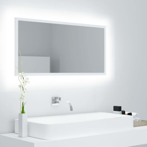 Oglindă de baie cu LED, alb, 90x8,5x37 cm, acril Lando