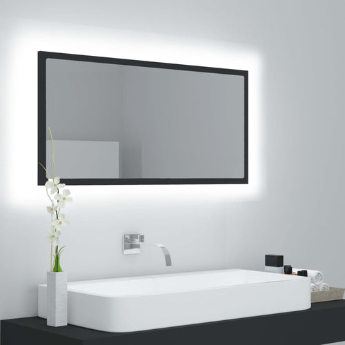 Oglindă de baie cu LED, gri, 90x8,5x37 cm, acril Lando