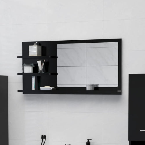 Oglindă de baie, negru, 90 x 10,5 x 45 cm, PAL Lando