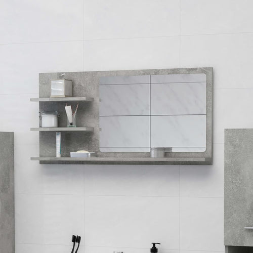 Oglindă de baie, gri beton, 90 x 10,5 x 45 cm, PAL Lando