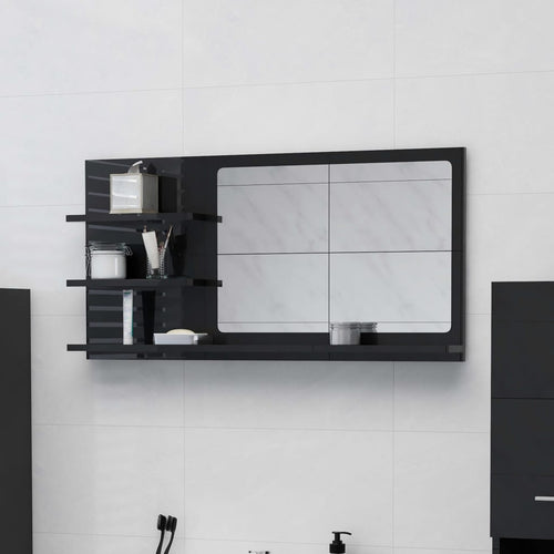 Oglindă de baie, negru extralucios , 90x10,5x45 cm, PAL Lando