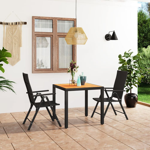 Set mobilier de grădină, 3 piese, negru și maro