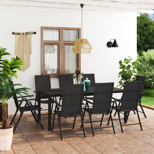 Set mobilier de grădină, 9 piese, negru