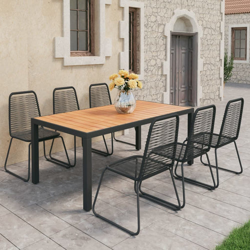 Set mobilier de grădină, 7 piese, negru și maro, ratan PVC