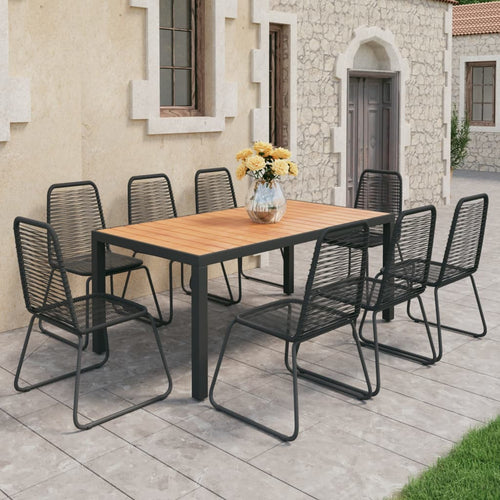 Set mobilier de grădină, 9 piese, negru și maro, ratan PVC