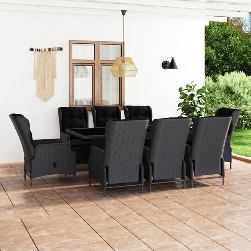 Set mobilier exterior cu perne, 9 piese, gri închis, poliratan