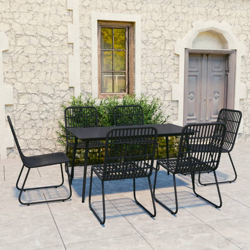 Set mobilier de exterior, 7 piese, negru, poliratan și sticlă