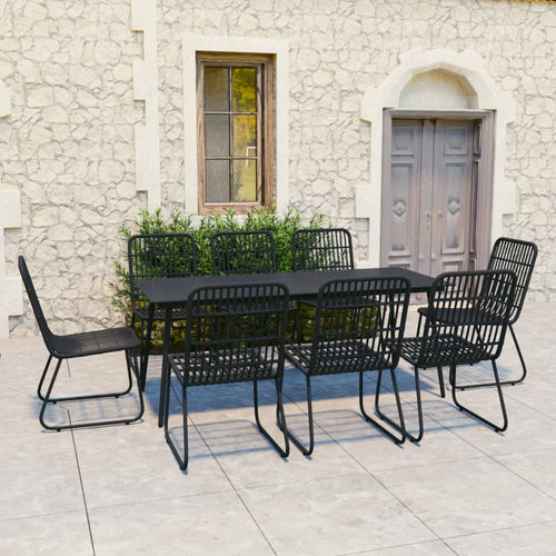 Set mobilier de exterior, 9 piese, poliratan și sticlă