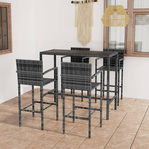 Set mobilier bar de grădină, 5 piese, gri, poliratan