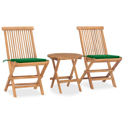 Set mobilier exterior pliabil cu perne, 3 piese, lemn masiv tec