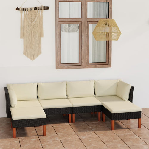 Set mobilier de grădină cu perne, 6 piese, negru, poliratan