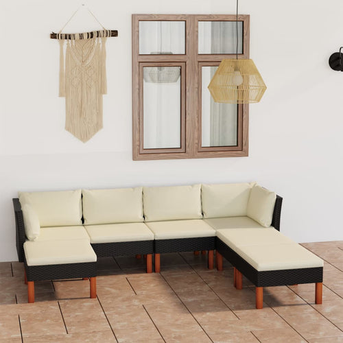 Set mobilier de grădină cu perne, 7 piese, negru, poliratan