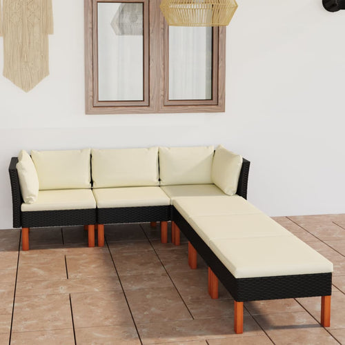 Set mobilier de grădină cu perne, 6 piese, negru, poliratan