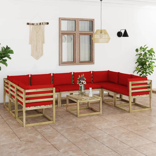 Set mobilier de grădină cu perne, 10 piese, lemn de pin tratat