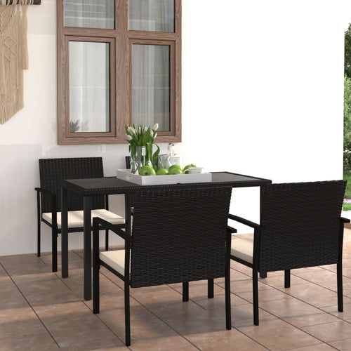 Set mobilier de grădină, 5 piese, negru, poliratan