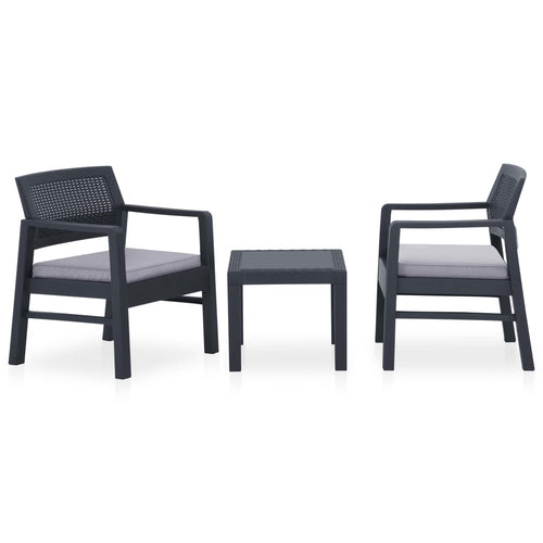 Set mobilier de grădină cu perne, 3 piese, gri, plastic