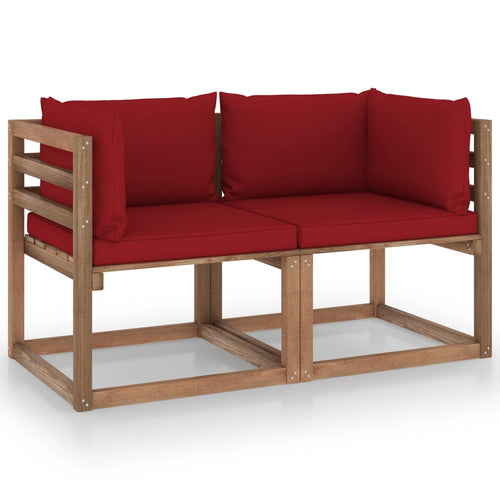 Canapea din paleți de grădină 2 locuri perne roșiu vin lemn pin