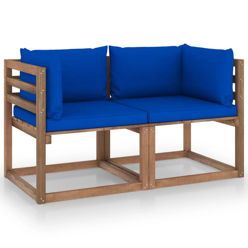 Canapea din paleți de grădină 2 locuri perne albastre, lemn pin