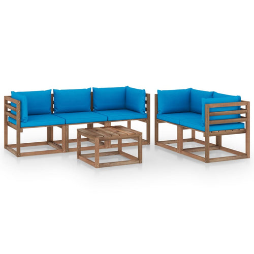 Set mobilier de grădină cu perne albastru deschis, 6 piese