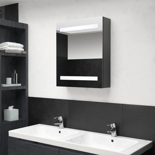Dulap de baie cu oglindă și LED-uri, gri, 50x14x60 cm Lando