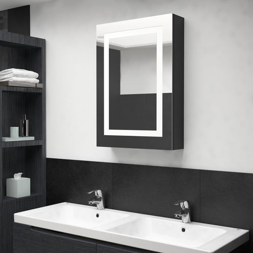 Dulap de baie cu oglindă și LED, negru strălucitor, 50x13x70 cm Lando