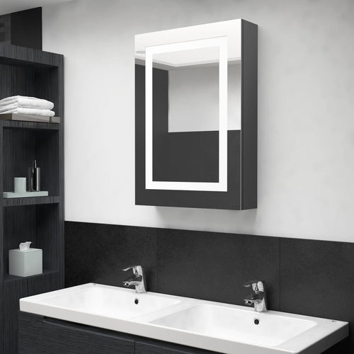 Dulap de baie cu oglindă și LED, gri strălucitor, 50x13x70 cm Lando