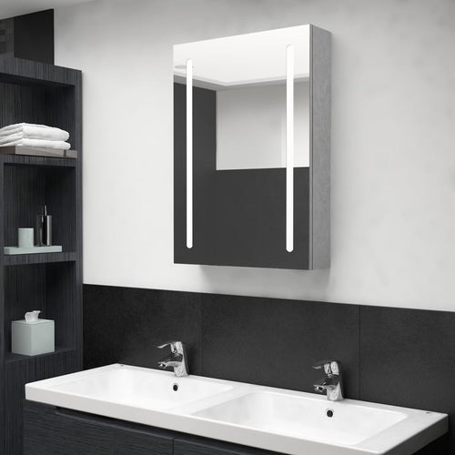 Dulap de baie cu oglindă și LED, gri beton, 50x13x70 cm Lando