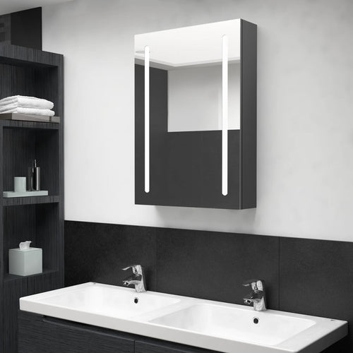Dulap de baie cu oglindă și LED, gri, 50x13x70 cm Lando