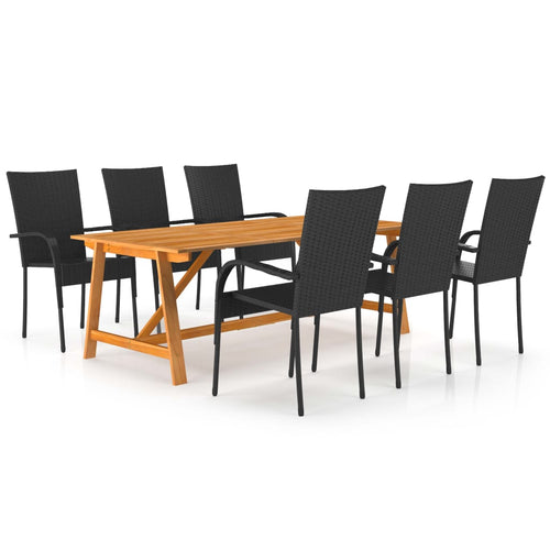 Set mobilier de grădină, 7 piese, negru