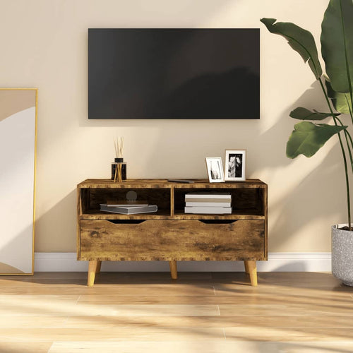 Comodă TV, stejar afumat, 90x40x48,5 cm, lemn prelucrat Lando