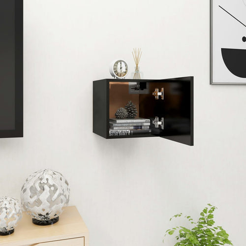Dulap TV montaj pe perete, negru, 30,5x30x30 cm Lando