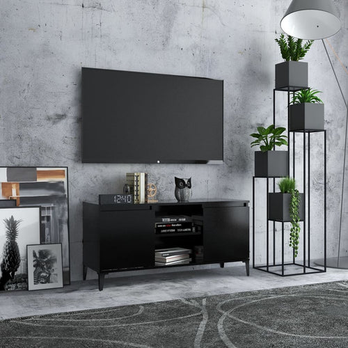 Comodă TV cu picioare metalice, negru, 103,5x35x50 cm Lando