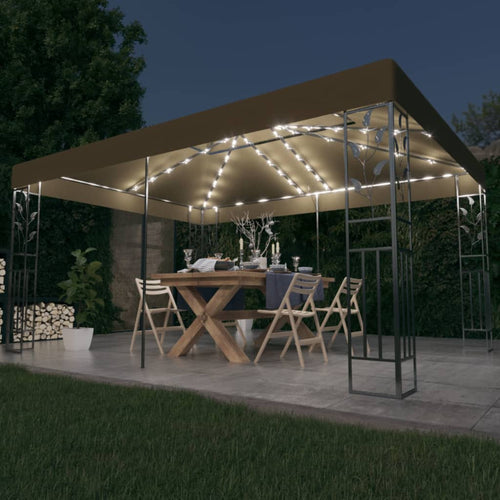 Pavilion cu acoperiș dublu & lumini LED, gri taupe, 3x4m Lando