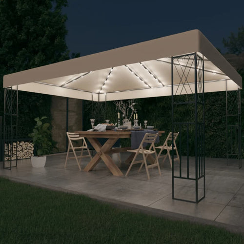 Pavilion cu șir de lumini LED, crem, 3x4 m, țesătură Lando