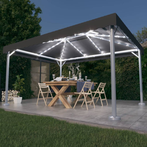 Pavilion cu perdele& lumini LED,antracit,400x300cm aluminiu Lando
