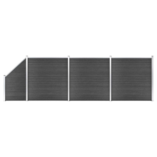Set de panouri de gard, negru, 619x(105-186) cm, WPC Lando
