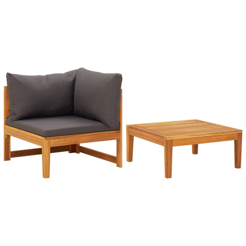 Set mobilier grădină cu perne gri închis, 2 piese, lemn acacia