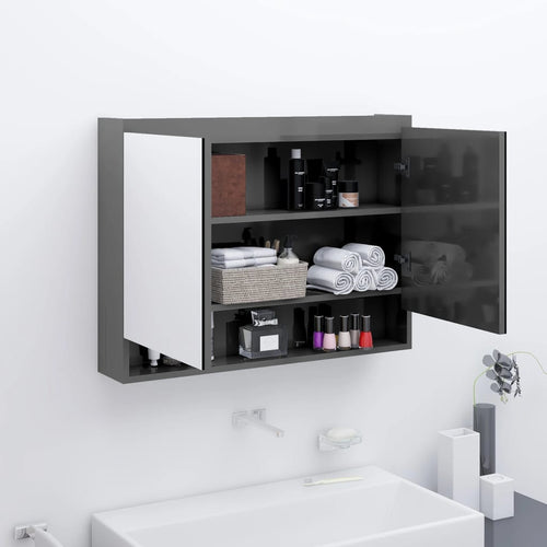 Dulap de baie cu oglindă, gri strălucitor, 80x15x60 cm, MDF Lando