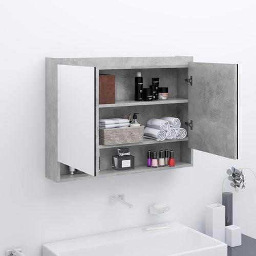 Dulap de baie cu oglindă, gri beton, 80x15x60 cm, MDF Lando