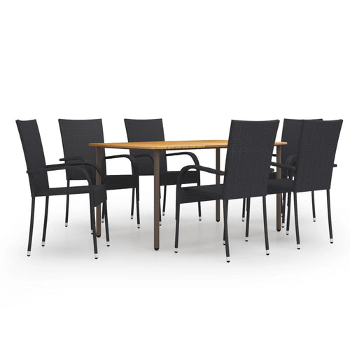 Set mobilier de grădină, 7 piese, negru, poliratan