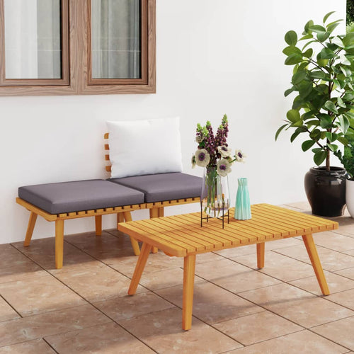 Set mobilier de grădină cu perne, 3 piese, lemn masiv acacia