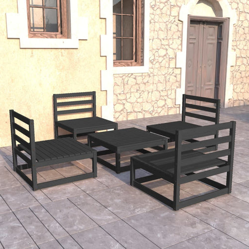 Set mobilier de grădină, 5 piese, negru, lemn masiv de pin