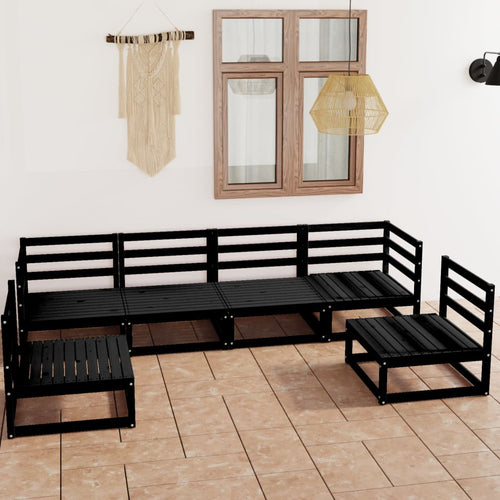 Set mobilier de grădină, 6 piese, negru, lemn masiv de pin