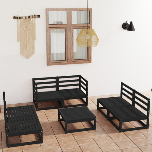 Set mobilier de grădină, 7 piese, negru, lemn masiv de pin