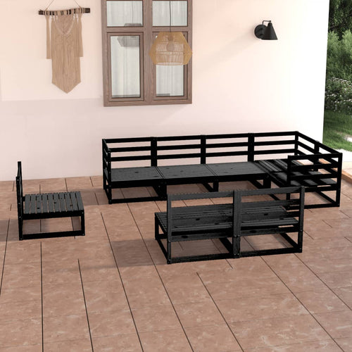 Set mobilier de grădină, 8 piese, negru, lemn masiv de pin